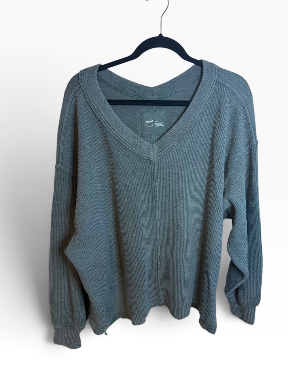 Aerie Olive Green Textured V-Neck Oversized Sweatshirt